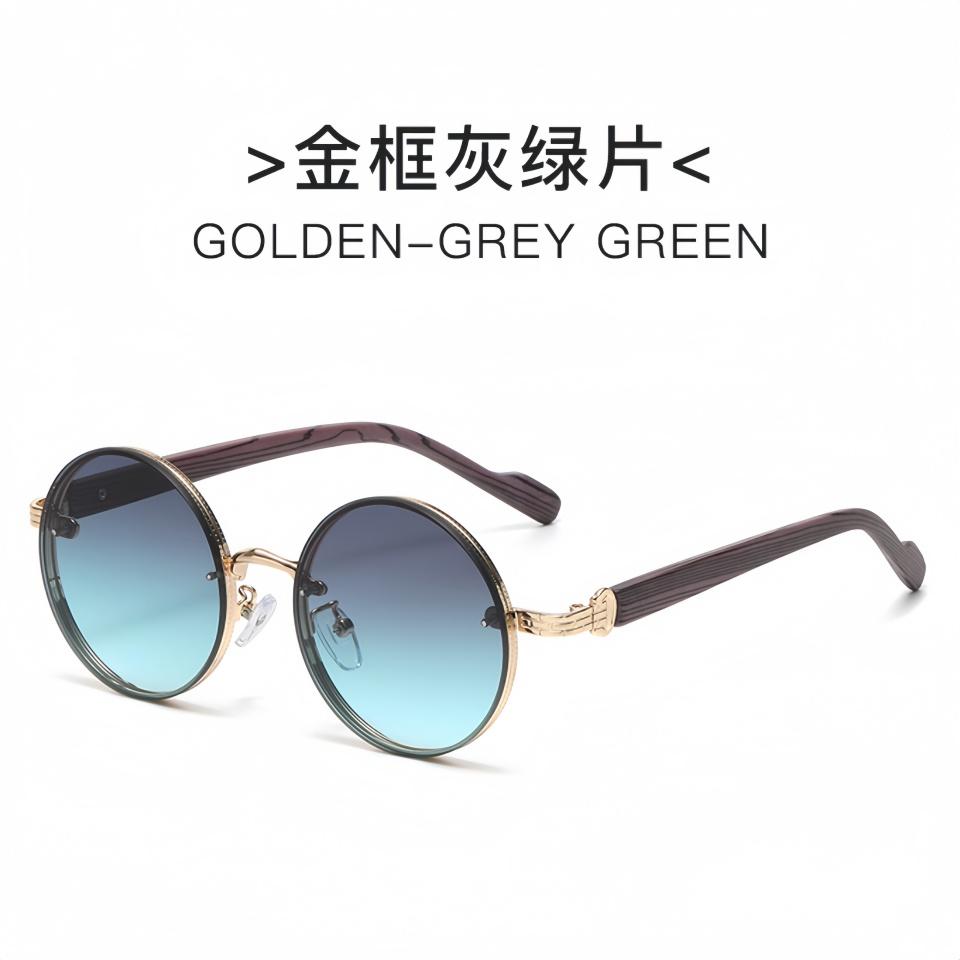 Retro Metal Circular Frame Wood Grain Temple  Unisex Outdoor Driving Sunscreen Sunglasses Optical Prescription Eyeglass Frame