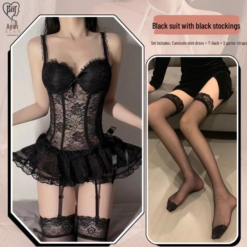 Seductive Lace Mesh See-Through Lingerie Bodysuit with Suspender Straps