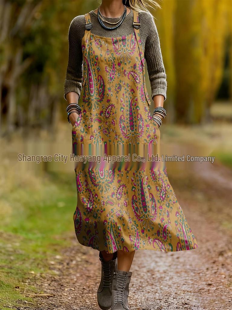 2026 Spring Women's Retro Ethnic 3D Print Dress