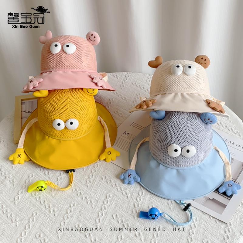 Children's hats summer boys and girls sunscreen hats cartoon cute big eaves bucket hat outdoor cool breathable sun hat