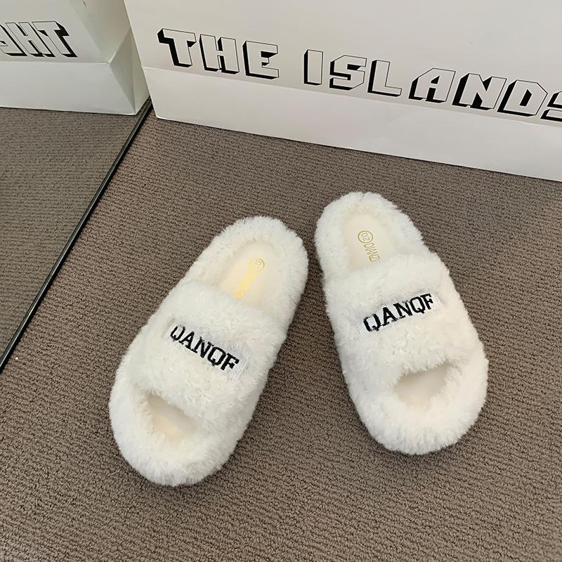 Internet celebrity letter Mao Mao slippers women's autumn and winter new women's wear casual home warm word flat bottom slippers spring and summer