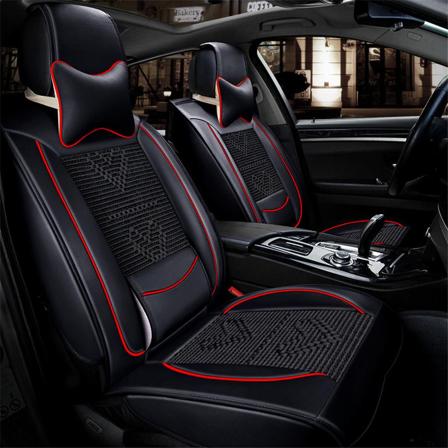 

Модный комплект чехлов на сиденья из высококачественной ПУ кожи + ледяного шелка, универсальный размер, дышащие аксессуары для интерьера, украшение сидений, чехол-протектор, автостайлинг