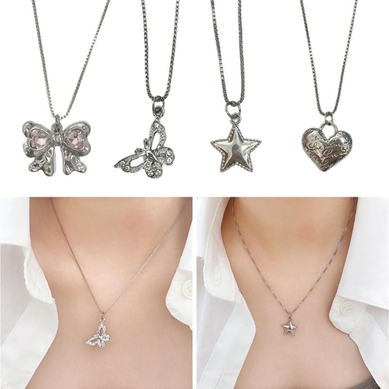 Love Heart/Butterfly/Star Necklace Geometric Pendant Clavicle Chain Adjsuatble Neckwear Fashionable Jewelry Pieces