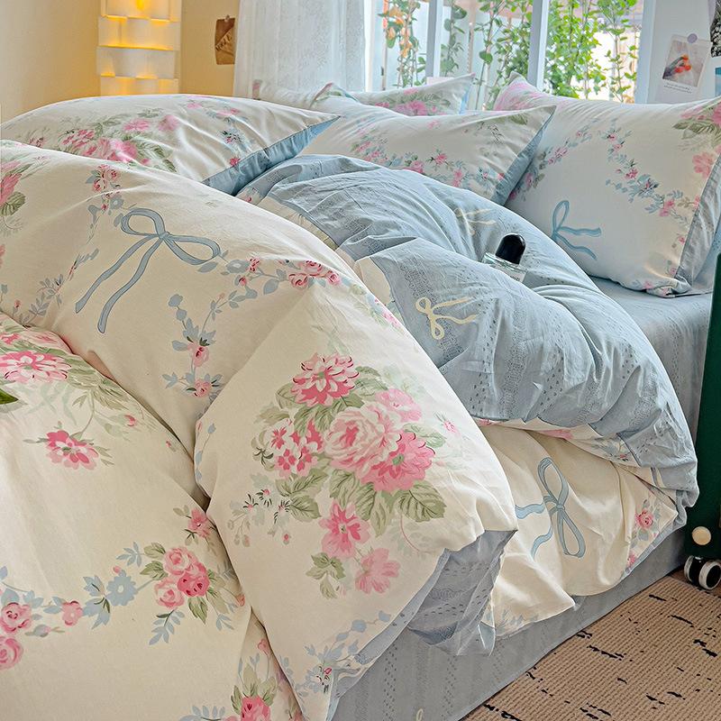 Vierteiliges Set aus reinem Baumwollbett, Baumwollbettwäsche, Bettbezug, Bettlaken, dreiteiliges Schlafsaalset