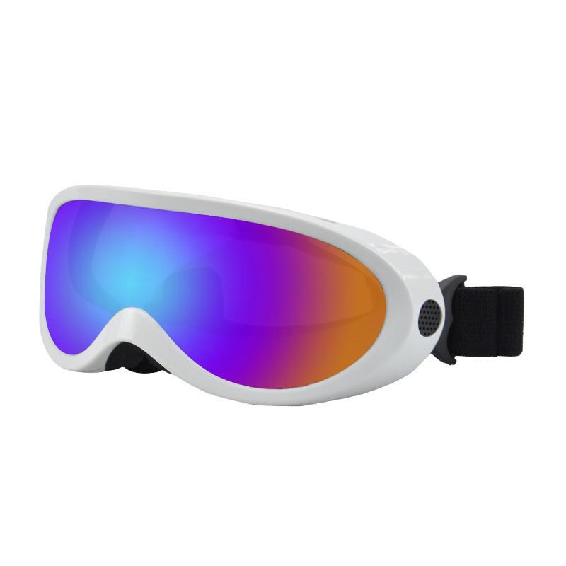 Single-Layer Ski Goggles Windproof Snow Protection UV Shield Adults Kids Snowboarding Cycling Outdoor Sports White Frame Rainbow Lens