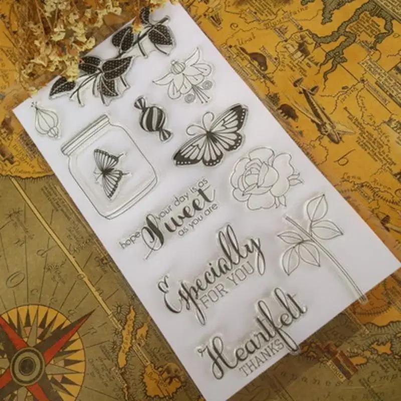Butterfly Flower Transparent Silicone Clear Stamp for Scrapbooking Album DIY Craft Decoration.
