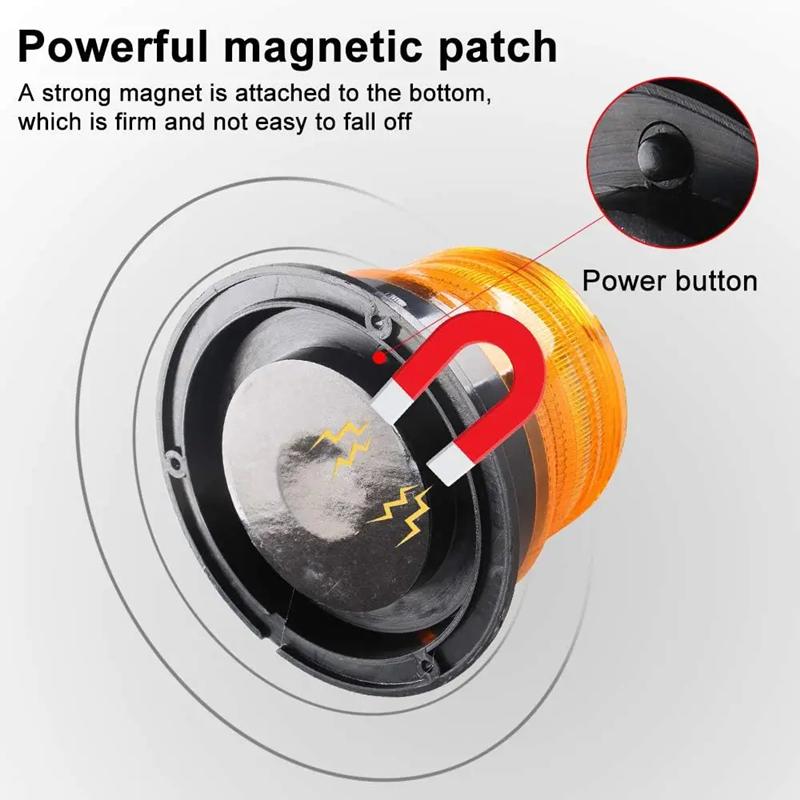 Feu d'avertissement stroboscopique à énergie solaire Aimant de toit de voiture Lumière stroboscopique LED Feu de balisage LED clignotant pour accessoire de Voiture Camion