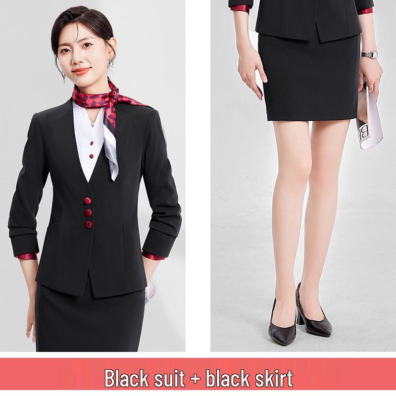 Women's Professional Flight Attendant & Receptionist Suit - Elegant Skirt Set for Beauticians and Hotel Staff