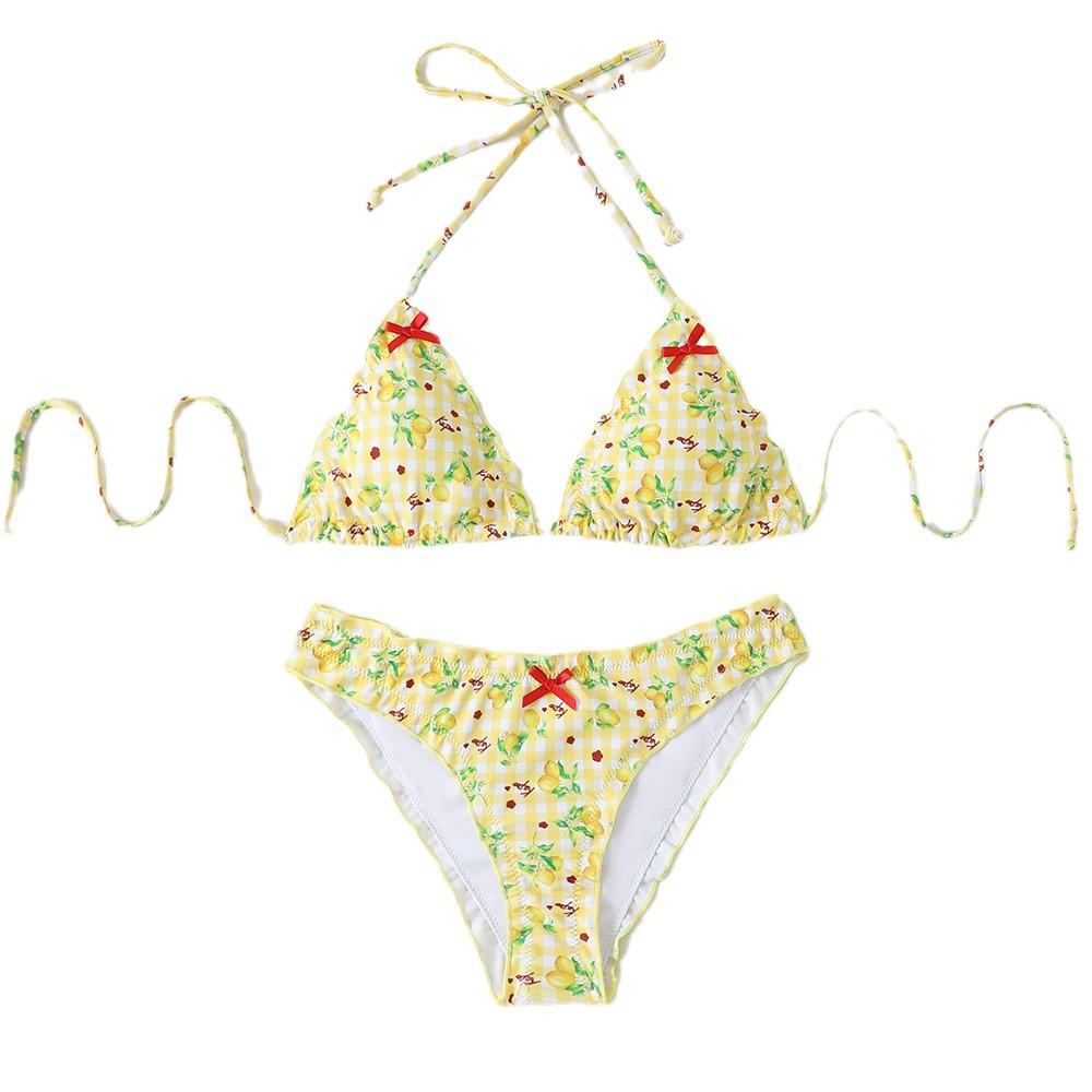 2025 Floral Cross-Back Bikini Split Swimsuit Tie-Up Design