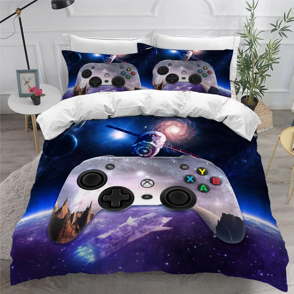 Galaxy Universe Gaming Comforter Cover Twin Size ,Gamer Duvet Cover Sets For Boys Used To Gamer Room Decor,Teens Video Equipment