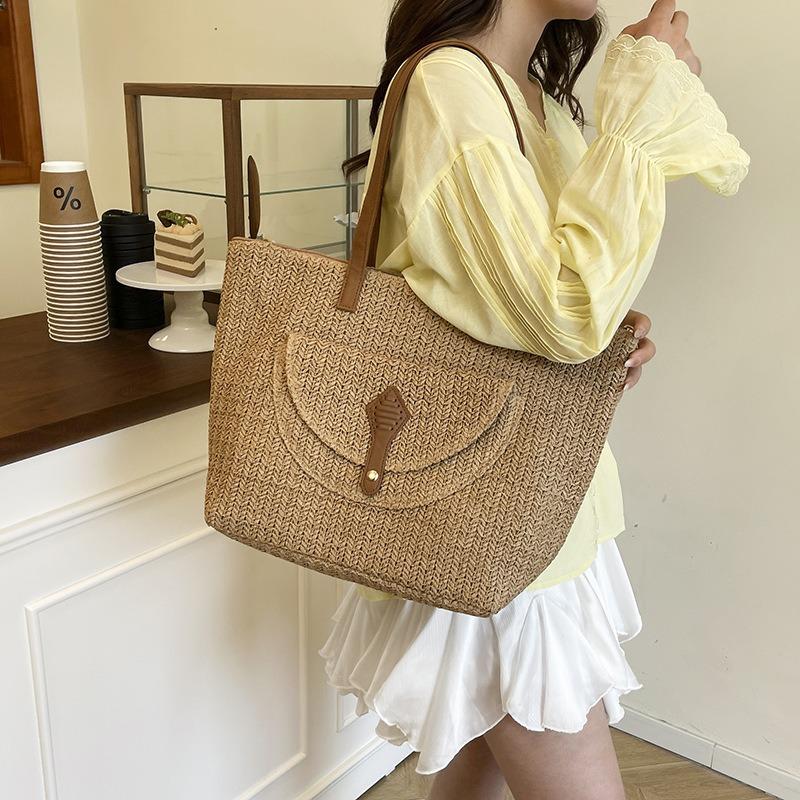 Straw Bag Women's Summer Seaside Vacation Beach Bag Shoulder Messenger Bag Fashion Saddle Bag Tote Bag