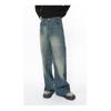 Korean-style distressed vibe design retro blue casual wide-leg straight men's jeans trendy
