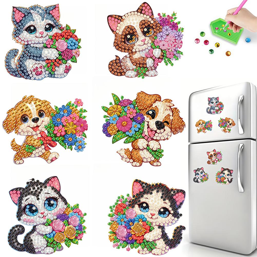6pcs Acrylic DIY Refrigerator Diamond Art Magnets Magnetic Diamond Art Decor Crystal Art Craft for Adults Beginners Home Decors