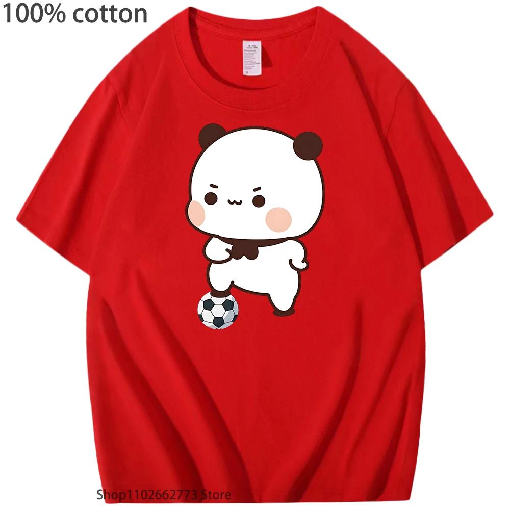 Cute Bubu Is Playing Soccer T-Shirts Kawaii Cute Panda Bear Graphic Shirts Women T Shirt Men 100% Cotton Summer Casual Tops