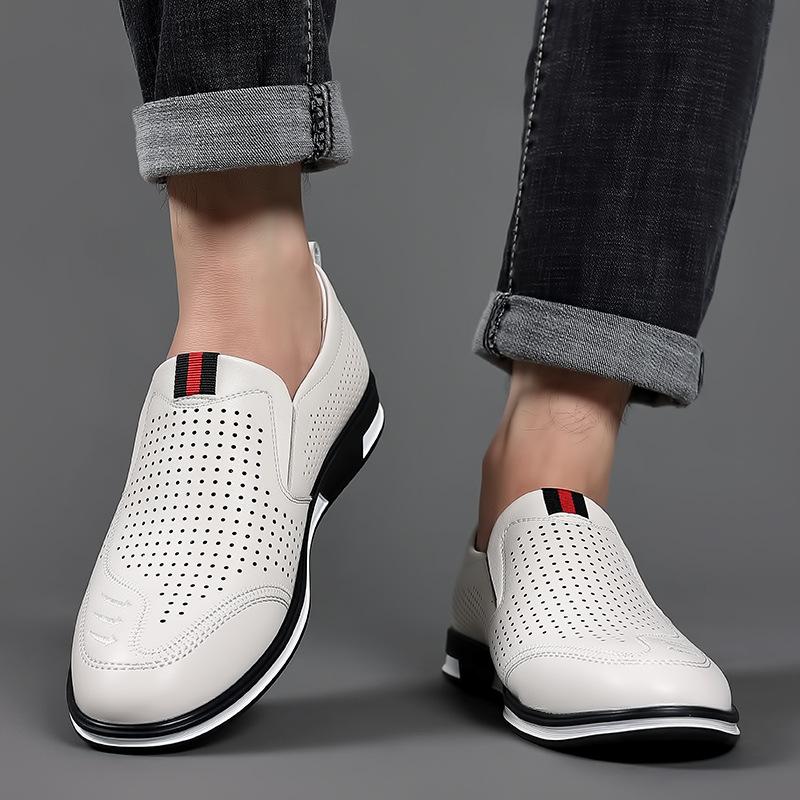 FashionConvenient Perforated Breathable Holes Men's Shoes 2024 Summer New Male Sandals Genuine Leather Business Loafers for Men