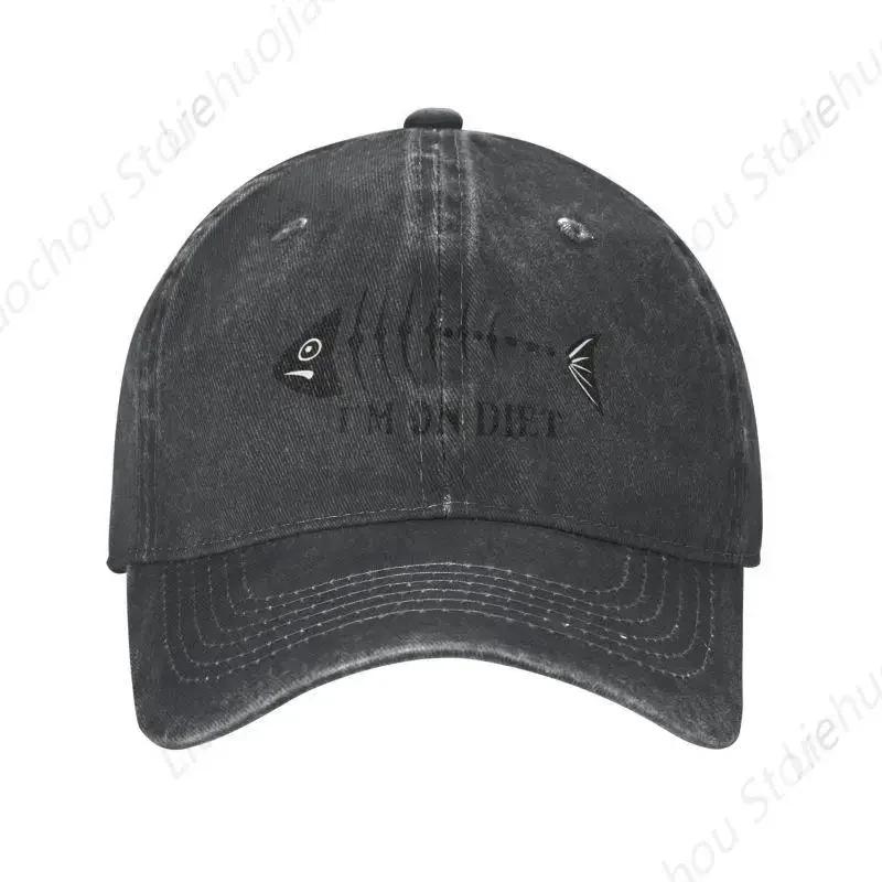 Personalized Cotton Fish Bone Fishing-I'm On Diet Baseball Cap Outdoor Women Men's Adjustable Dad Hat Summer