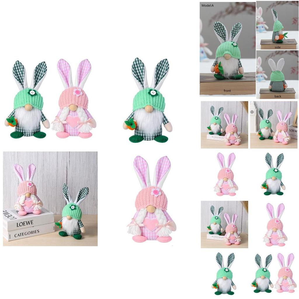 Chaoya Easter Fabric Faceless Bunny Couple Dolls Knitted Hat Decoration Figurines