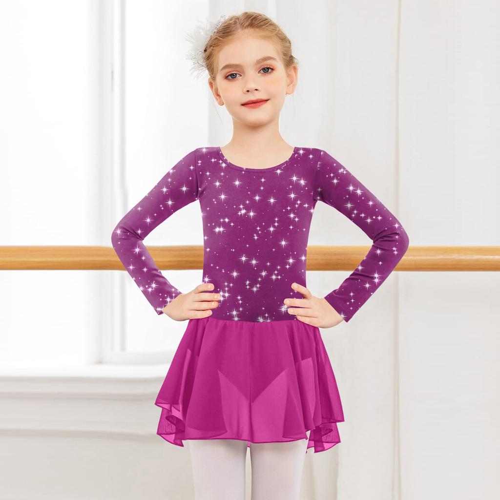 Girls' Color-blocked Romper Long-sleeved Tulle Dress Dance Costume