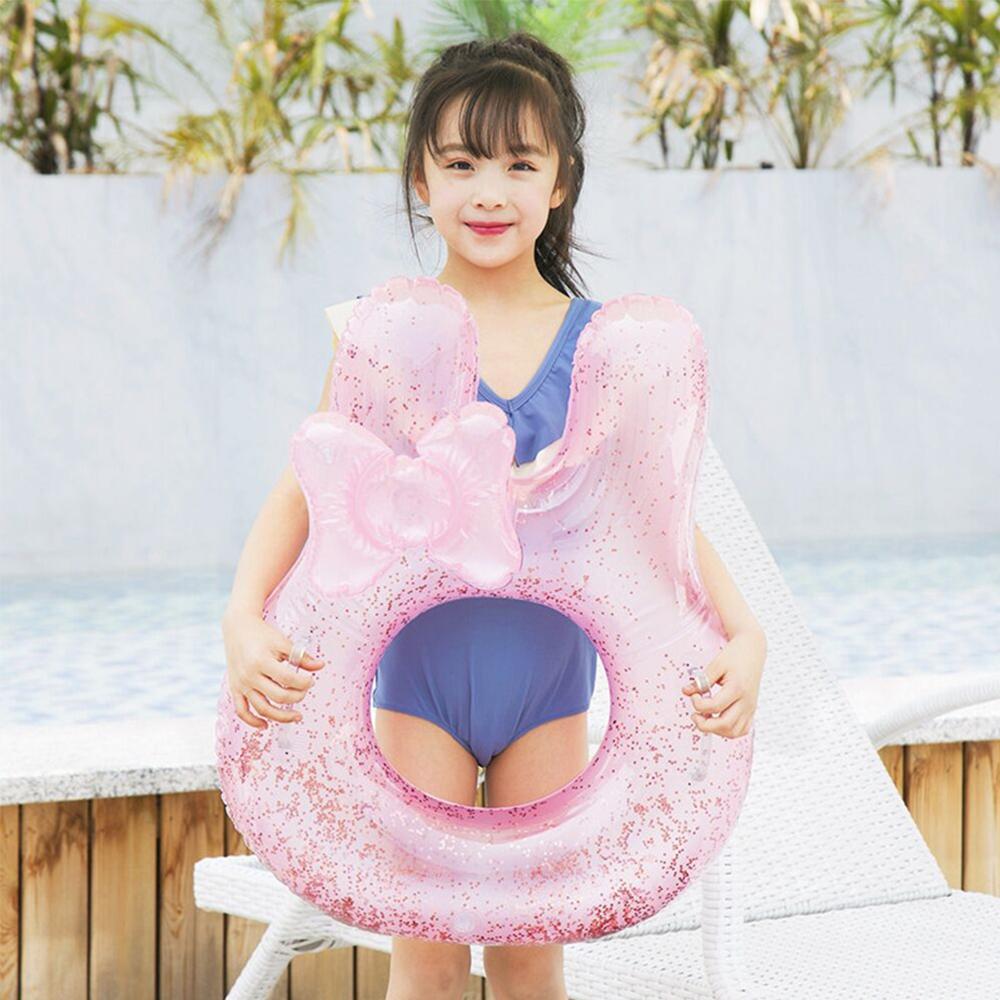 Cute Rabbit Ear Pool Float, Pink Glitter Swim Ring for Toddlers and Kids