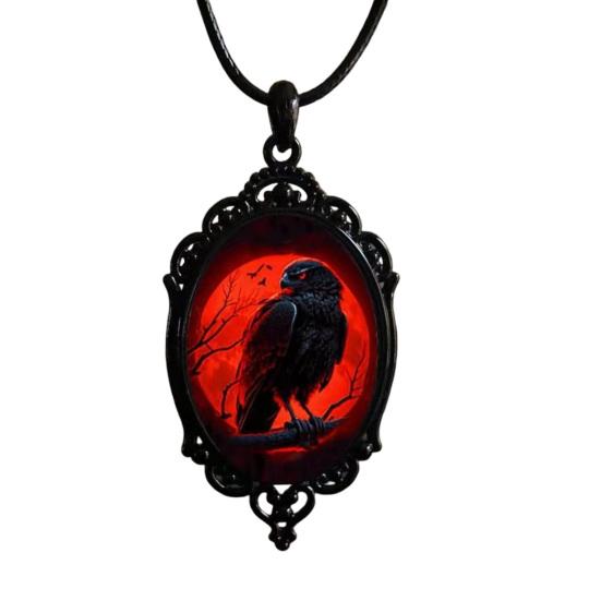 Witchcore Aesthetic Jewelry Vintage Gothic Necklace, Raven Pendant Bat Red Spooky Cosplay Rose Halloween Witchy for Women Everyday Dark Style Necklace