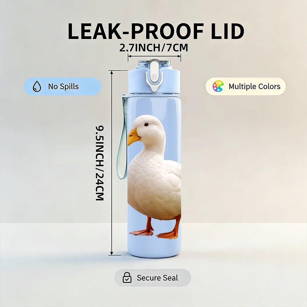 1PC White Duck Farm Animal Print 750ml Color Plastic Sports Water Bottle Leakproof Flip Straw Lid Suitable for Sports Office Home Use