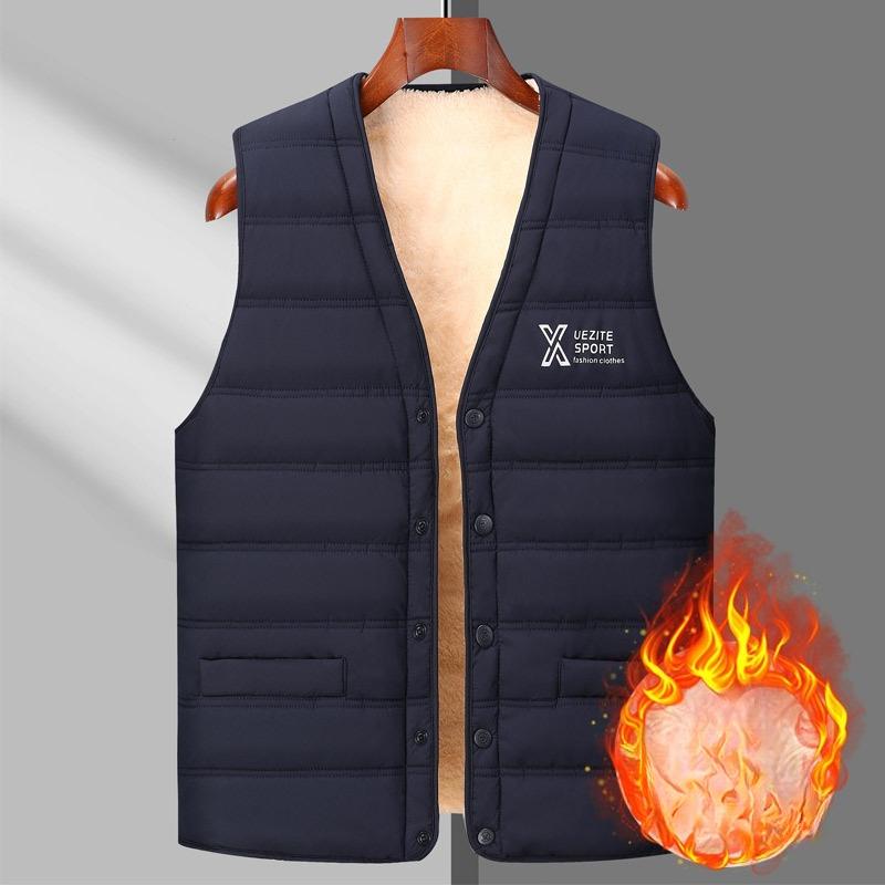 Winter Men Fleece Warm Vest Jacket Letter Print Windproof Wool Liner Warm V-neck Casual Coats Padded Thicken Outdoor Waistcoats