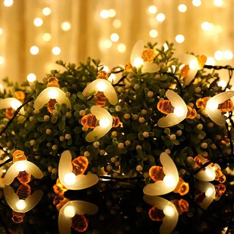 Solar-Powered 8Mode LED Bee String Lights Cute Honeybee Fairy Lamp for Outdoor Garden Decor Lighting Christmas Wedding Party