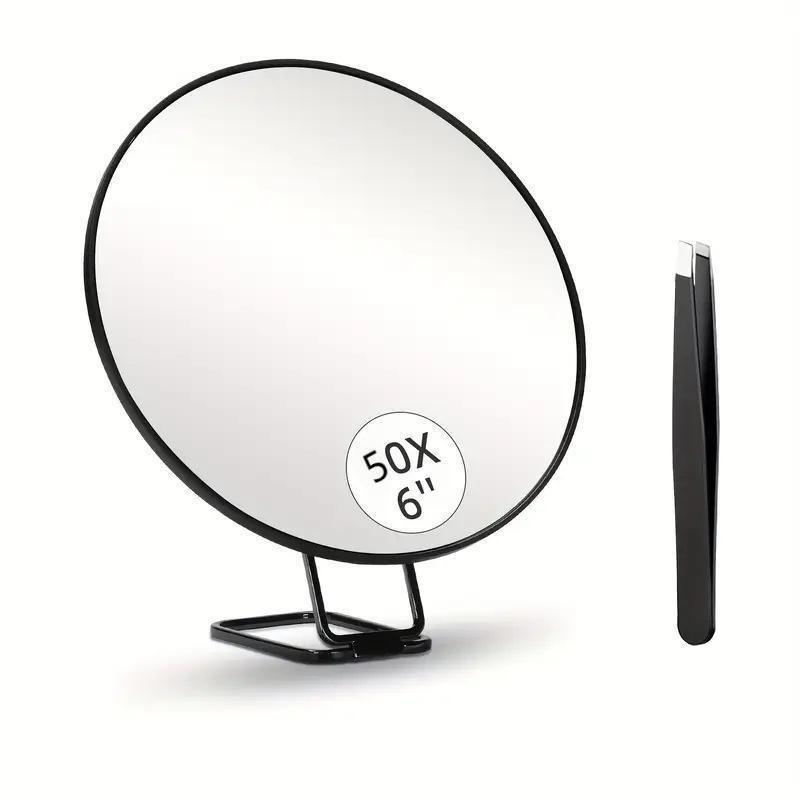 6-inch 50x Magnification Makeup Mirror with Stand, Tweezers, Suction Cup, & Blackhead/Pimple Magnifying Feature