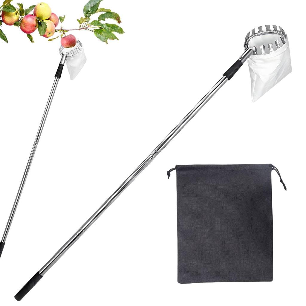 Telescopic Fruit Picker Adjustable Fruit Tree Picker Stainless Steel Rust-Proof Gadget Reacher Tool with Extendable Design