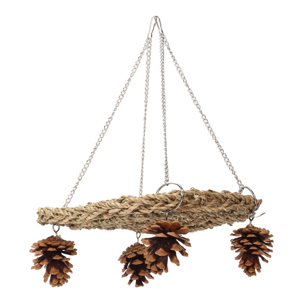 Bird Seagrass Swing Toys Safe Healthy Hand Made Relieve Boredom Bird Foraging Chew Wall Toys with Pine Cones Chains