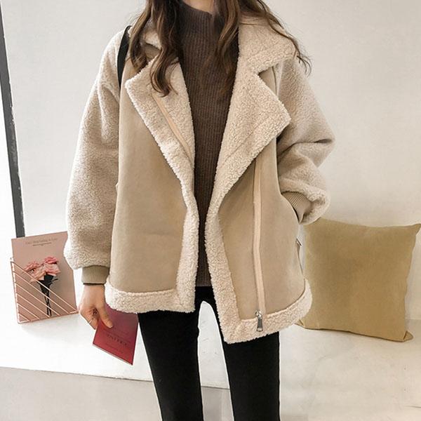 Lamb Velvet Jacket Women's Winter Loose Fur All-in-one Suede Jacket Short Lamb Velvet Warm Motorcycle Jacket