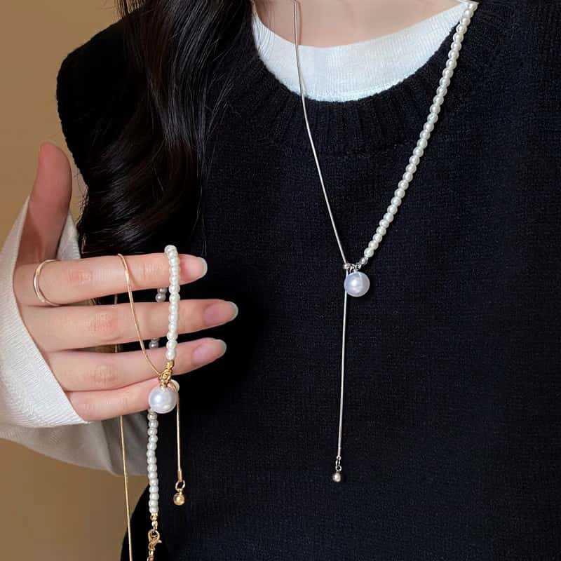 Simple Water Droplet Pendant Necklace For Women  Irregular Metal Smooth Long Y-Shaped Necklace Sweater Chain Jewelry