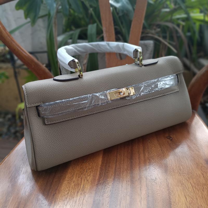 Mittelalterliche Horizontale Handheld-Tasche 35cm Neu Große Kapazität Pendler Ein Schulter Unterarmtasche Kopfschicht Togo Echtes Rindsleder