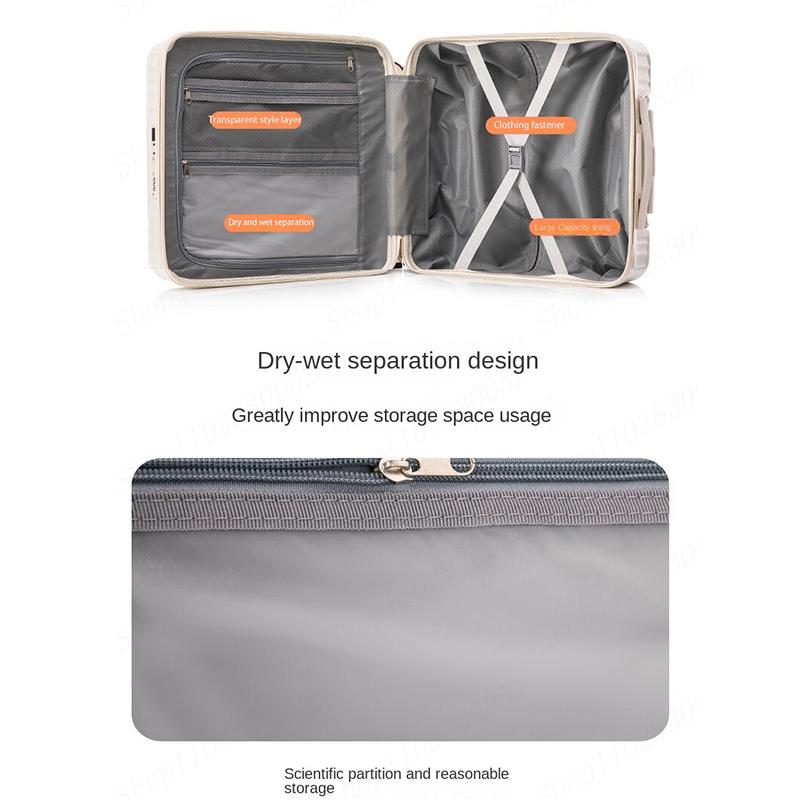 Multifunction Front Opening 18" Small Trolley Case Password Suitcase Cabin Travel Bag Usb Charging Luggage Suitcases On Wheels