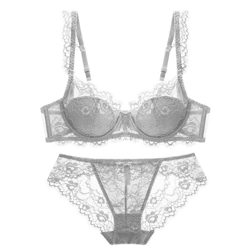 Sexy underwear women's French thin cotton lace large breasts small large size bra natal year red underwear