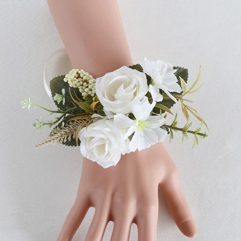 5Pcs Wedding Corsages Boutonniere Prom Boutonniere for Wedding Ceremony Anniversary, Rose Corsages for Bride and Groom,