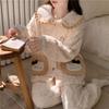 Womens Coral Fleece Pajama Set Princess Style Thick Warm Flannel Loungewear Winter
