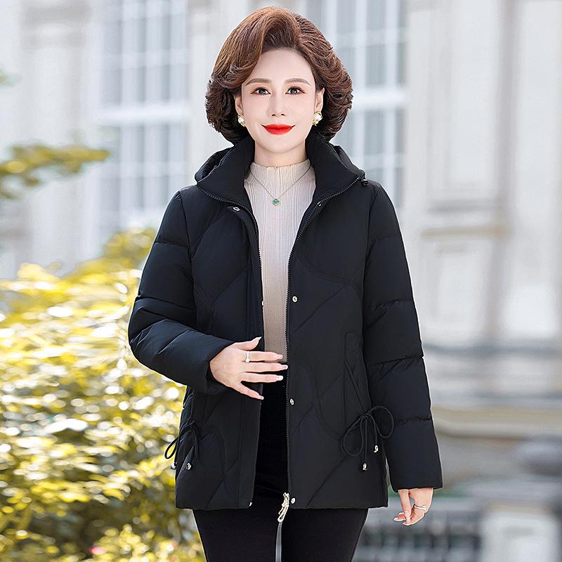 Stylish Short Down Jacket for Petite Middle-Aged & Elderly Women - Winter Warmth, Thick, White Duck Down