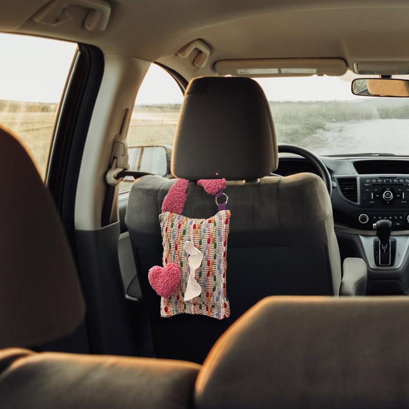 Tissue Box Holder For Car Colorful Heart Pattern Car Paper Organizer Napkin Holder Creative Soft Car Organization Accessories