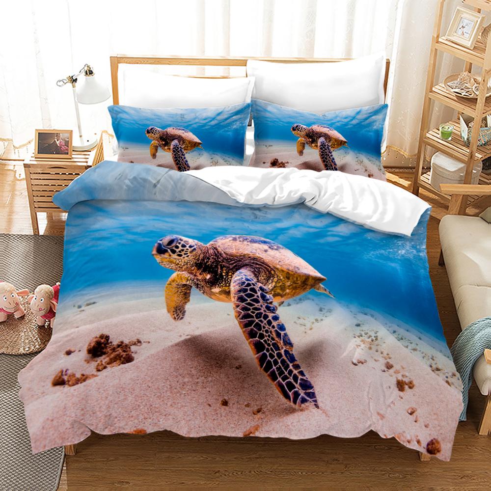 Ocean Duvet Cover Set Sea Turtle Ocean Animals Polyester Comforter Cover For Kids Children Boys Women King Queen With Pillowcase