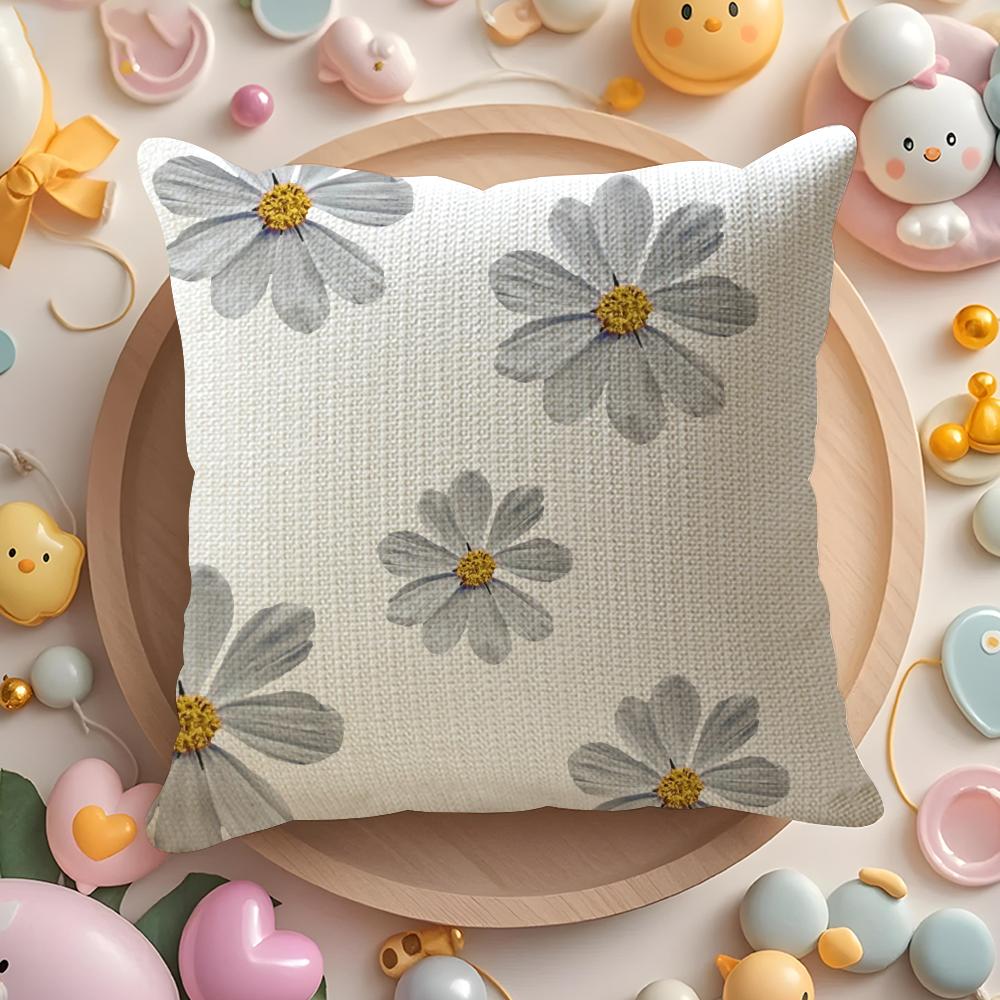Simple Petal Pattern Cushion Cover Natural Linen Organic Fabric Double-Sided Printing Sofa Home Decor Gift Pillow Cover