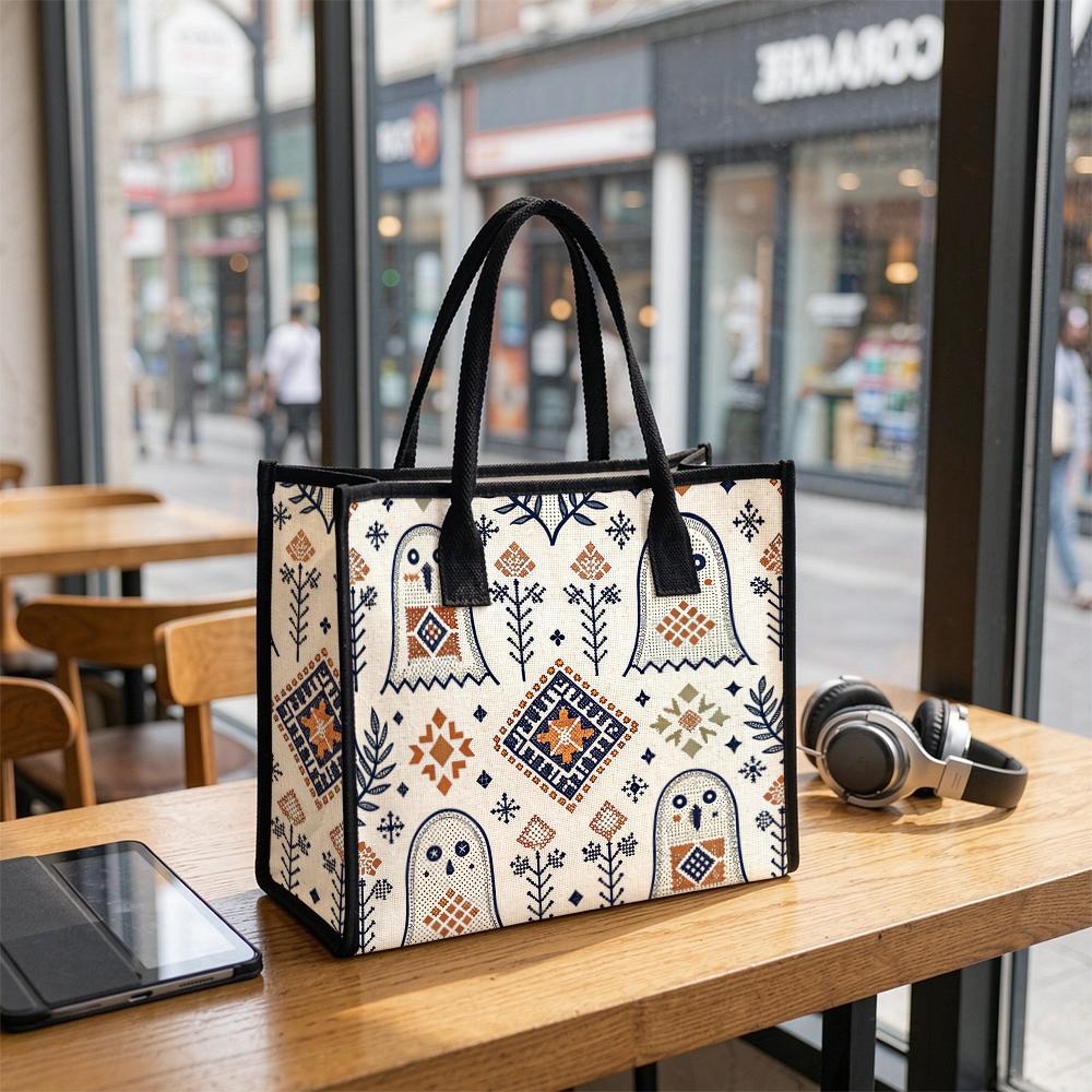 Boho Ghost Pattern Tote Bag Large Capacity Casual Shoulder Handbag for Daily Use