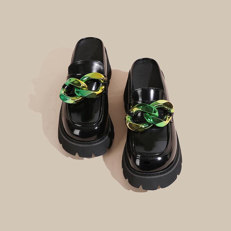 

Баотоу полутапочки женские на толстой подошве для улицы весна и лето новые прохладные тапочки средний каблук маленький размер женская обувь 42 зелёный