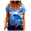 3D Marine Animal Print Women's Short T-shirt Summer 2025 Fashion Street Fashion Women's T-shirt Casual V-neck Loose Top