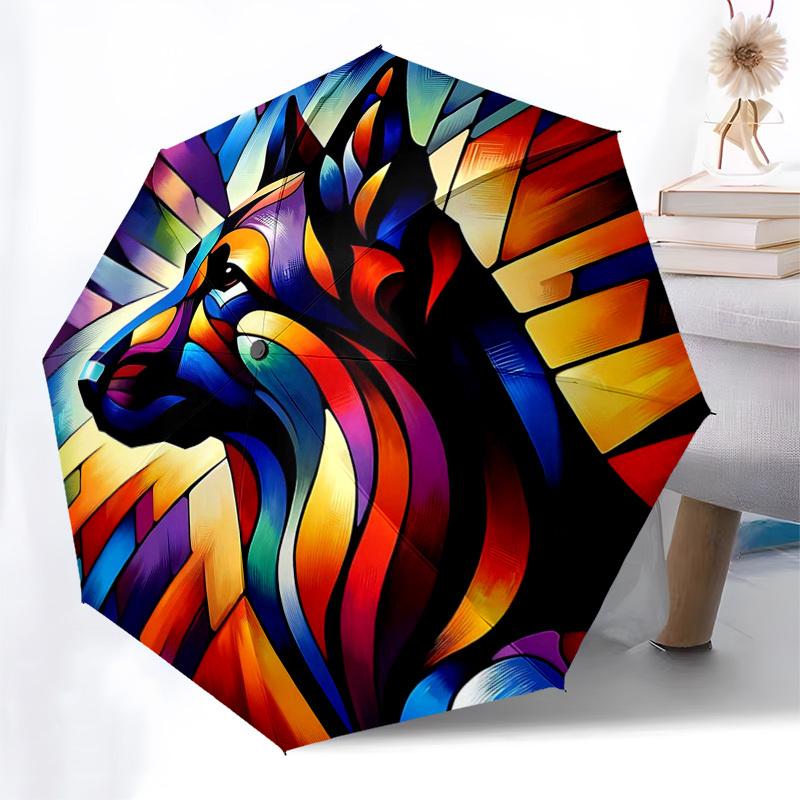 

1pc Colorful Wolf Head Design Automatic Opening/Closing Umbrella with Portable Tri-Fold Design, 8-Bone Iron Frame Outdoor Umbrella, Perfect Gift for F
