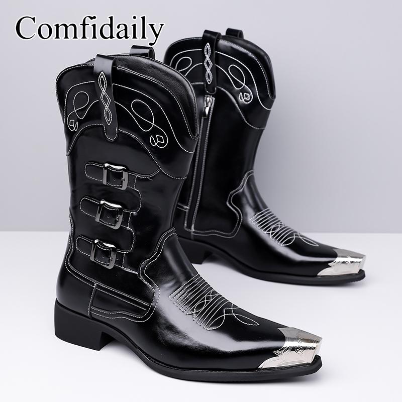 Men’s Motorcycle Boots Western Boots Black Jockey Boots Casual Street Style Cool Brown High Boots Plus Size