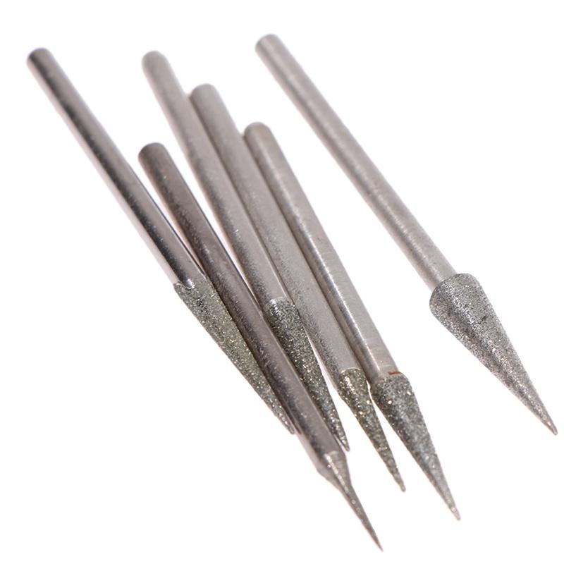 6Pcs 1-4mm Diamond Grinding Head Needle Bits Burrs Engraving Carving Tool 2.35mm Shank D Needle