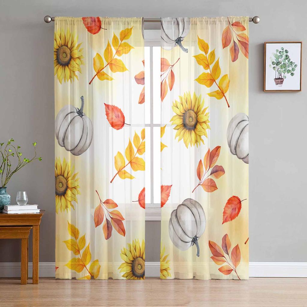 Sonnenblumenblüten Gelbe Blume Tüll Transparente Fenstervorhänge für Wohnzimmer Küche Kinder Schlafzimmer Voile Hängevorhang