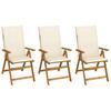 Foldable Garden Chairs 3 pcs with Cushions Solid Acacia Wood