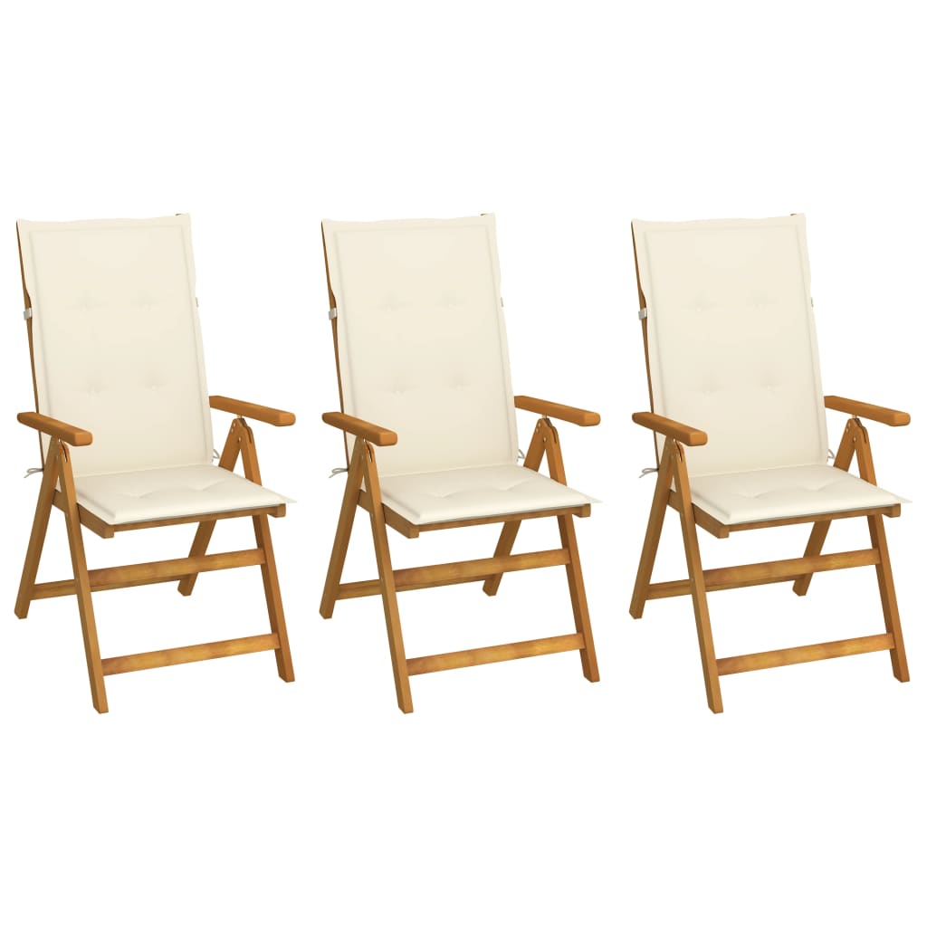 Foldable Garden Chairs 3 pcs with Cushions Solid Acacia Wood